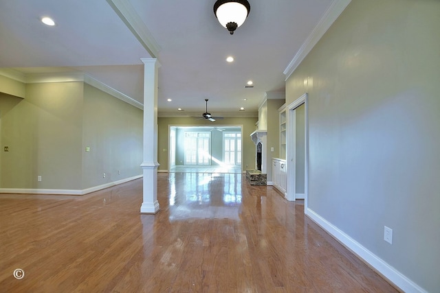 4701 Turnberry Ln Unit 6, Columbus, GA 31909 - interior space with ceiling fan, light wood-type flooring, crown molding, and decorative columns