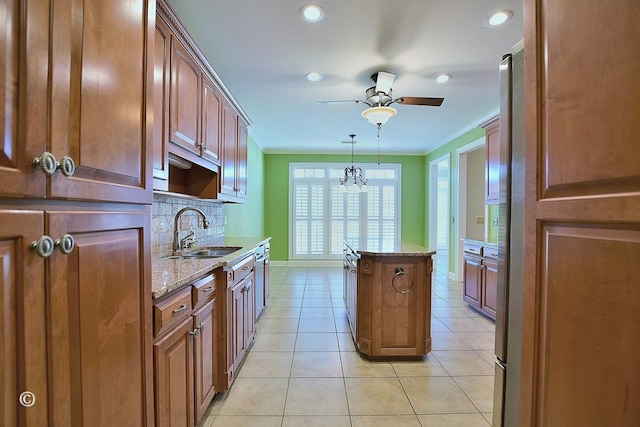 4701 Turnberry Ln Unit 6, Columbus, GA 31909 - kitchen with light tile patterned floors, decorative backsplash, pendant lighting, ornamental molding, and sink