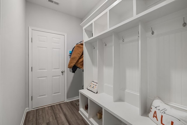 mudroom featuring dark wood-type flooring