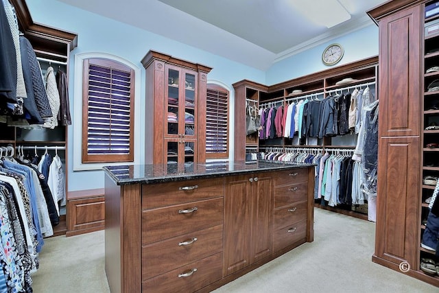 spacious closet with light colored carpet