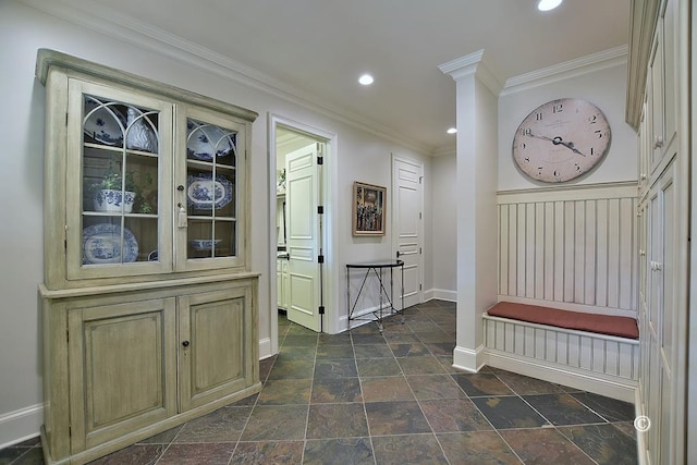 interior space with ornamental molding