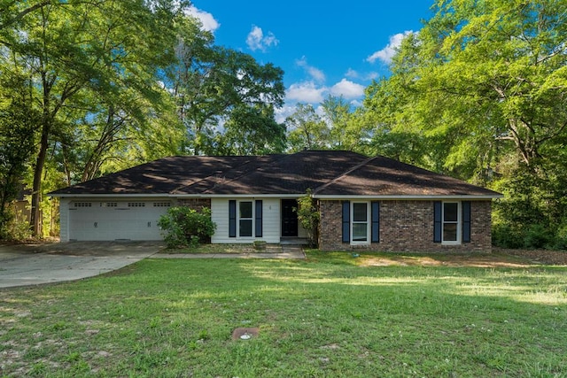 1506 Lokey Dr, Columbus, GA 31904 - ranch-style house with an attached garage, a front yard, driveway, and brick siding