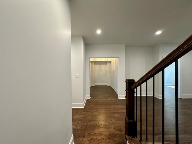 906 NE Winall Down Rd, Atlanta, GA 30319 - hallway featuring recessed lighting, dark wood-type flooring, and stairway