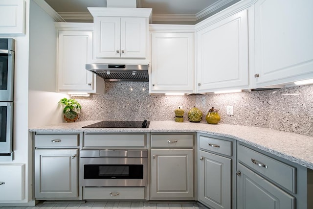 82 Rolling Meadows Way, Waverly Hall, GA 31831 - kitchen featuring extractor fan, gray cabinetry, black electric cooktop, white cabinets, and ornamental molding