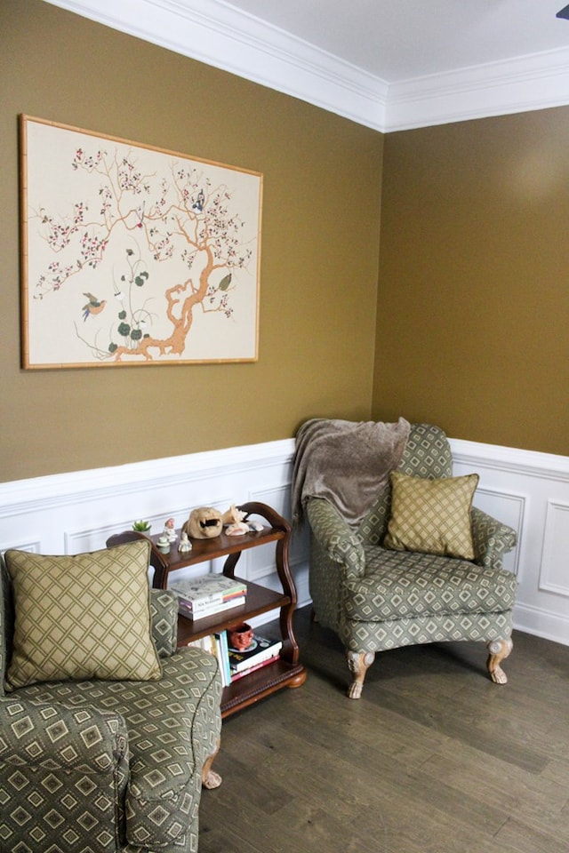 406 Lakeview Way, Lagrange, GA 30240 - sitting room featuring crown molding, a decorative wall, wainscoting, and wood finished floors