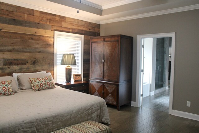 406 Lakeview Way, Lagrange, GA 30240 - bedroom featuring wooden walls, dark wood finished floors, ornamental molding, baseboards, and multiple windows