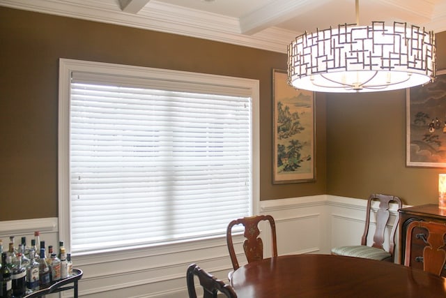 406 Lakeview Way, Lagrange, GA 30240 - dining area featuring crown molding, wainscoting, healthy amount of natural light, beam ceiling, and coffered ceiling