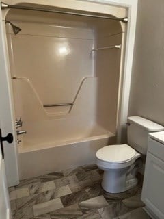 full bathroom with shower / bathing tub combination, vanity, and toilet