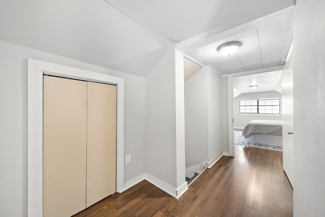 2418 34th St, Valley, AL 36854 - interior space featuring dark wood-type flooring, baseboards, and lofted ceiling