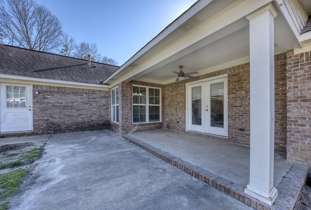 view of patio / terrace featuring french doors and ceiling fan