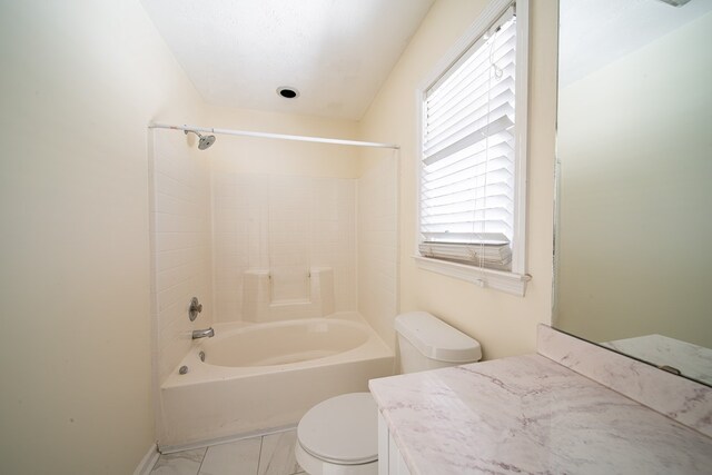 full bathroom featuring vanity, toilet, and shower / bathtub combination