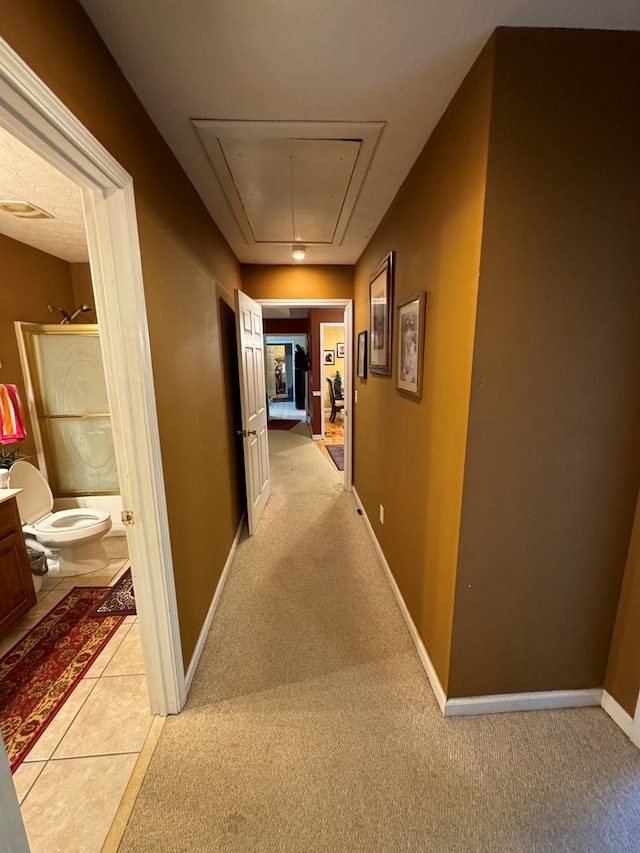 hallway with light carpet