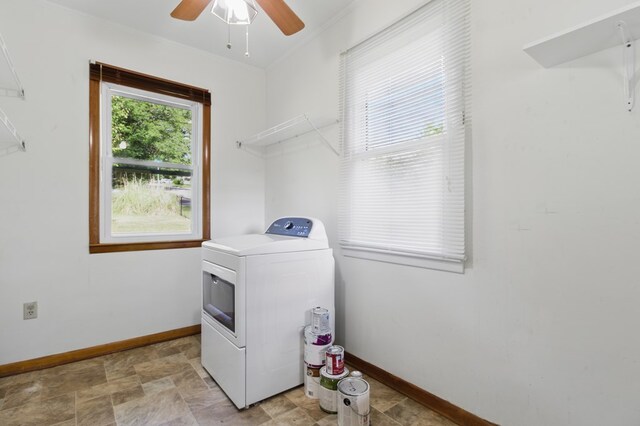 2608 5th Ave, Phenix City, AL 36867 - laundry room with washer / dryer, baseboards, ceiling fan, and stone finish flooring