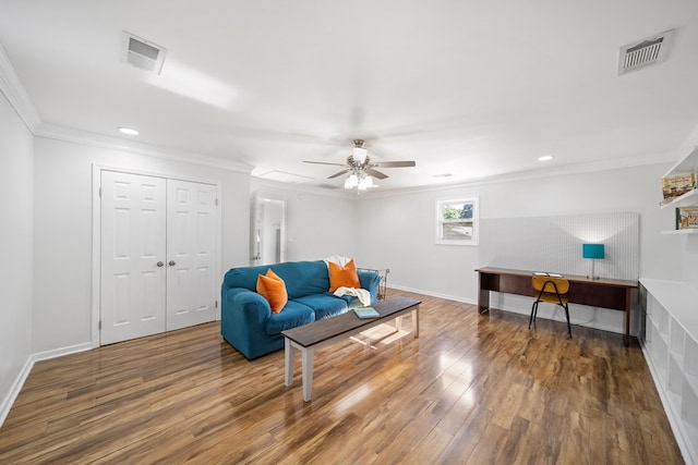 3796 Auburn Rd, Phenix City, AL 36870 - living area with wood finished floors, ornamental molding, ceiling fan, and recessed lighting
