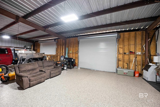 garage featuring metal wall