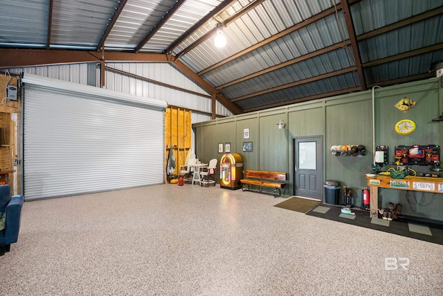 garage with metal wall