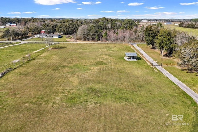 aerial view featuring a rural view