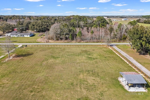 bird's eye view with a forest view and a rural view