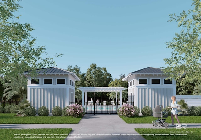 exterior space featuring a pergola and a swimming pool