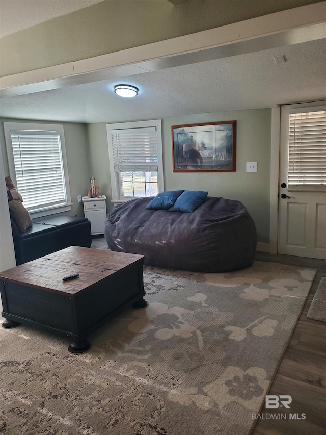 living room with baseboards and wood finished floors
