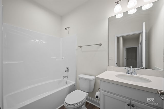 full bathroom with vanity, toilet, and shower / bathtub combination