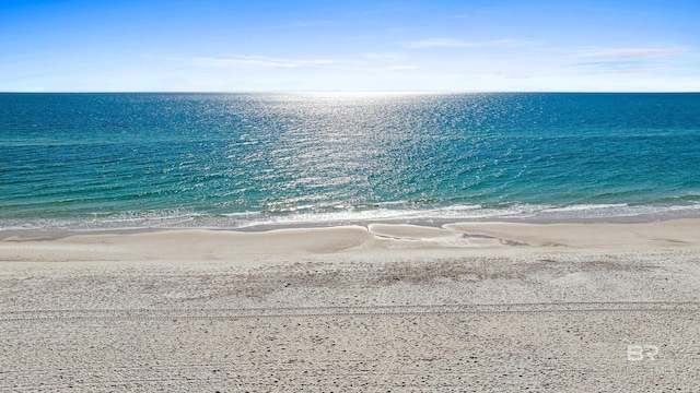 view of water feature with a beach view