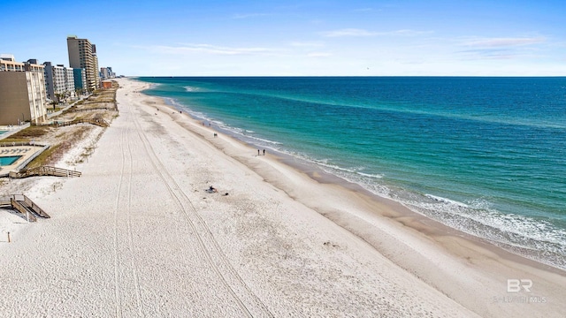 property view of water featuring a beach view