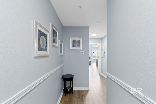 hallway with wood-type flooring