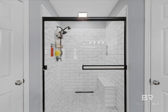 bathroom featuring a shower stall