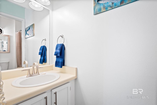 bathroom featuring toilet and vanity with extensive cabinet space