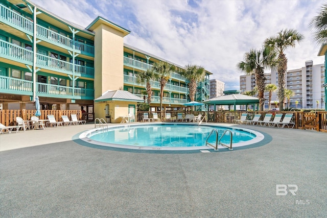 view of pool with a gazebo