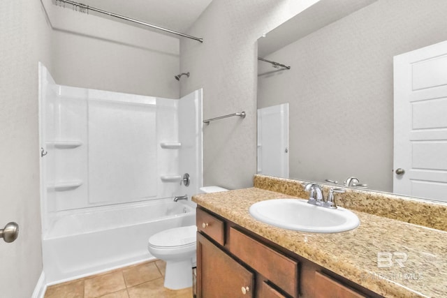 full bathroom with tile patterned flooring, vanity, toilet, and shower / washtub combination