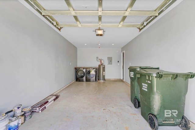 15030 Marem Dr, Foley, AL 36535 - garage with separate washer and dryer, a garage door opener, electric panel, and water heater