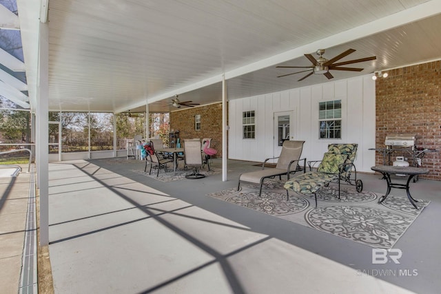 view of patio / terrace with ceiling fan and area for grilling