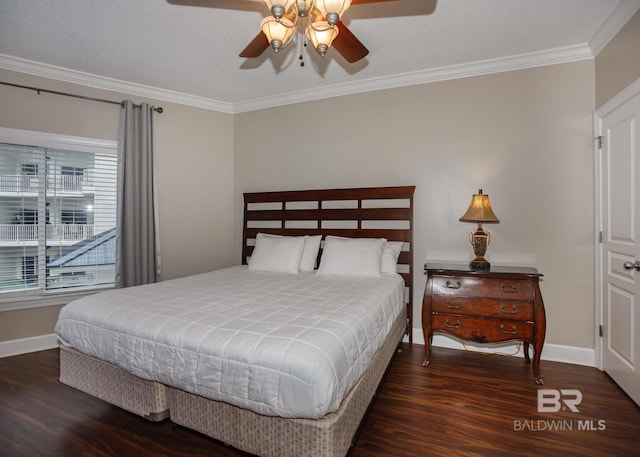 22984 Perdido Beach Blvd Unit A23, Orange Beach, AL 36561 - bedroom featuring crown molding, wood finished floors, baseboards, and ceiling fan