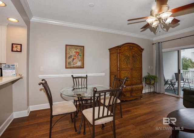 22984 Perdido Beach Blvd Unit A23, Orange Beach, AL 36561 - dining area with a ceiling fan, wood finished floors, baseboards, crown molding, and recessed lighting