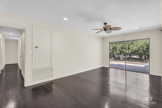 566 Stuart St, Daphne, AL 36526 - unfurnished room with a ceiling fan, dark wood-type flooring, crown molding, baseboards, and recessed lighting