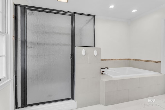 566 Stuart St, Daphne, AL 36526 - full bathroom with a bath, a stall shower, tile patterned flooring, and recessed lighting