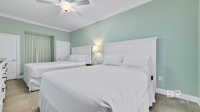 26688 Perdido Beach Blvd Unit 1203, Orange Beach, AL 36561 - bedroom featuring ornamental molding, ceiling fan, and light tile patterned flooring