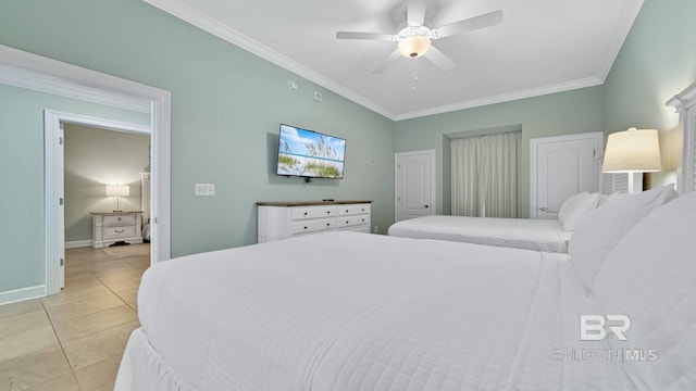 26688 Perdido Beach Blvd Unit 1203, Orange Beach, AL 36561 - bedroom with ornamental molding, light tile patterned floors, and ceiling fan