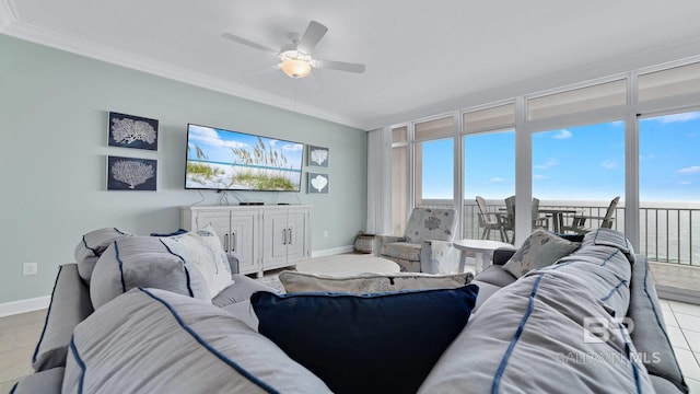 26688 Perdido Beach Blvd Unit 1203, Orange Beach, AL 36561 - living room with ornamental molding, ceiling fan, and healthy amount of natural light