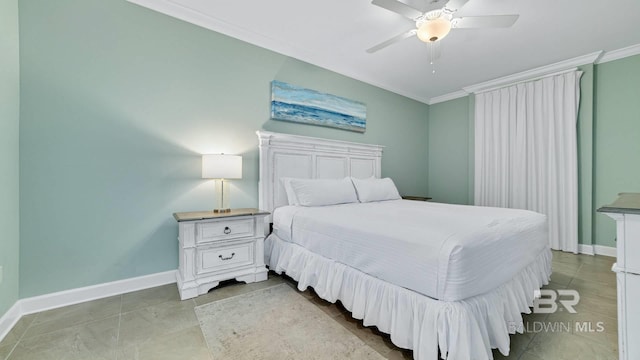 26688 Perdido Beach Blvd Unit 1203, Orange Beach, AL 36561 - tiled bedroom featuring crown molding and ceiling fan