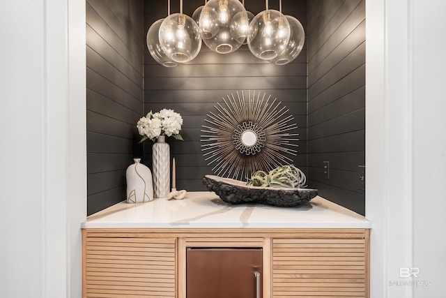 interior details featuring wooden walls