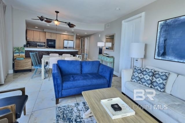 521 W Beach Blvd Unit 1703, Gulf Shores, AL 36542 - living room featuring ceiling fan, recessed lighting, and visible vents