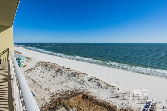 property view of water featuring a beach view