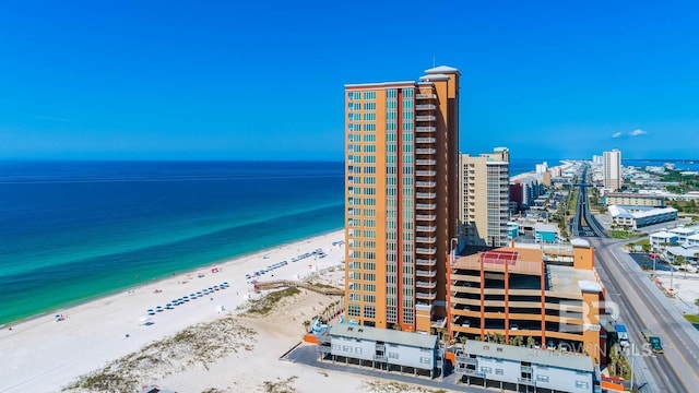 bird's eye view with a view of city, a beach view, and a water view