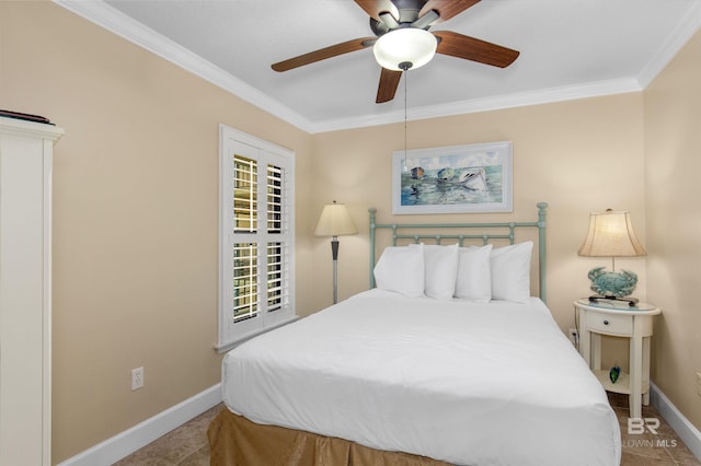 24132 Perdido Beach Blvd Unit 1063, Orange Beach, AL 36561 - tiled bedroom with a ceiling fan, baseboards, and crown molding