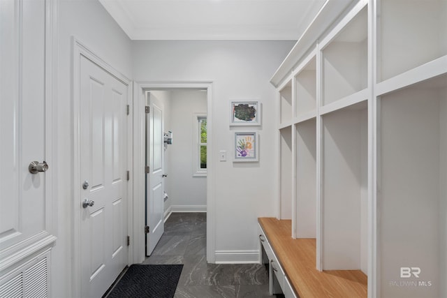 mudroom with crown molding