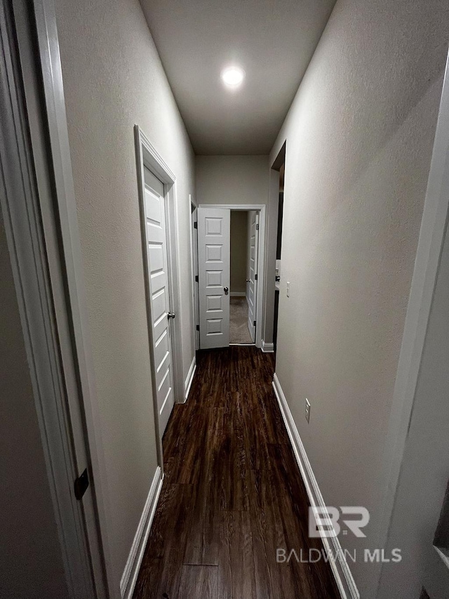 corridor with dark wood-type flooring