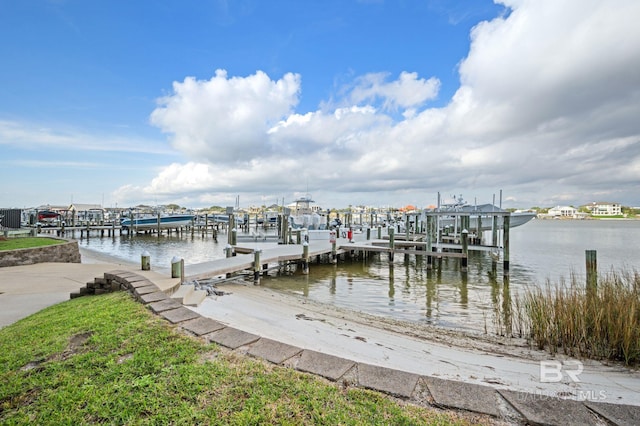 view of dock with a water view